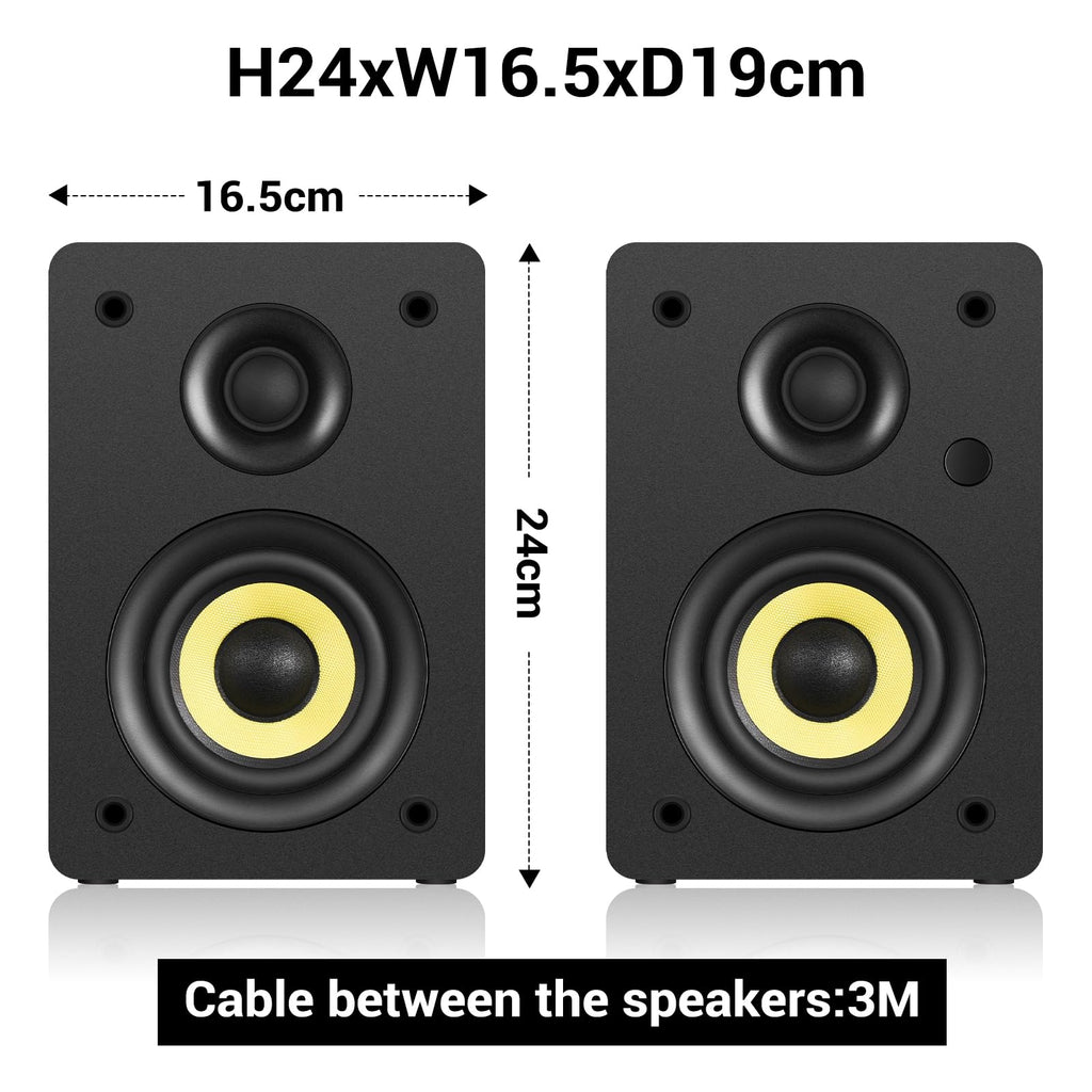 Sanyun SW208 3" Active Bluetooth 5.0 Bookshelf Speakers – 60W Carbon Fiber Speaker Unit - Built-in 24bit DAC - Dynamic 3D Surround Sound – 2.0 Computer PC Monitor Gaming Speakers (Pair, Black) - Flex Gamingproduct_type