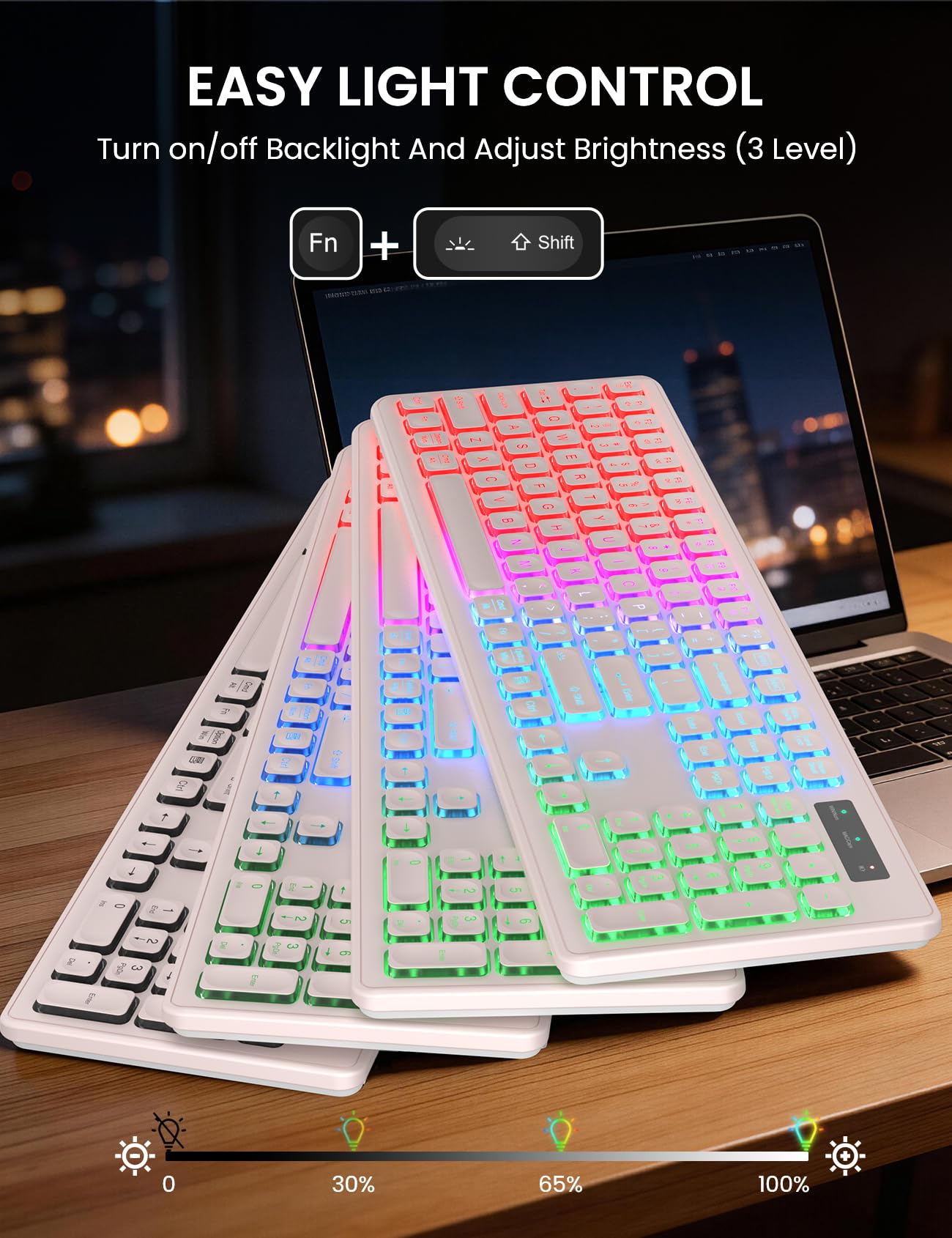 Wireless Keyboard and Mouse Combo, RGB Backlit, Rechargeable & Light Up Letters, Full-Size, Soft Typing, Sleep Mode, 2.4GHz Quiet Keyboard Set for Mac, Windows, Laptop, PC, Trueque KM42Pro (Black) - Flex Gamingproduct_type