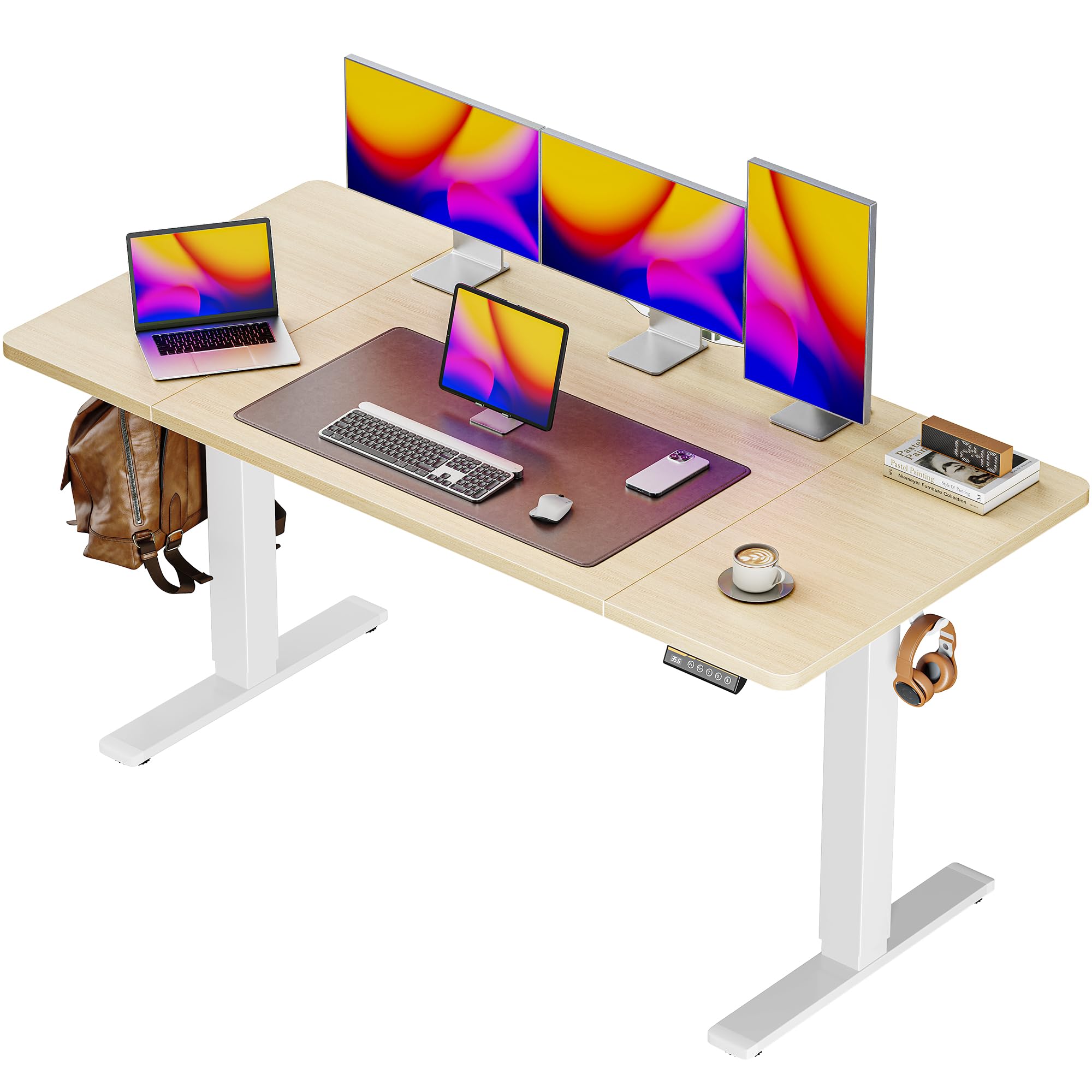 Huuger 55 x 28 Large Electric Standing Desk, Height Adjustable Computer Desk, 27.6" Deep Desktop, Stand up Gaming Office Table with 2 Hooks, 3 Preset Heights, for Home Office, Black - Flex Gamingproduct_type
