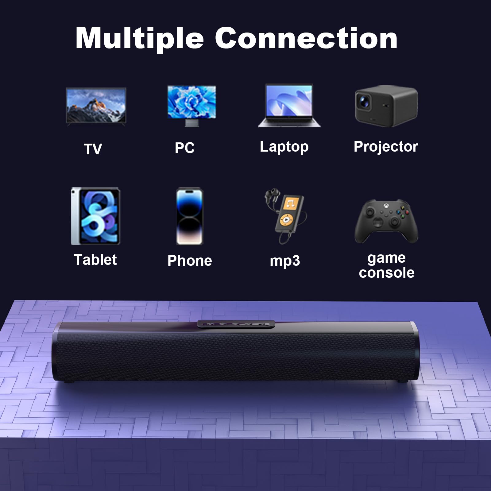 100W Sound Bar for Smart TV, 2.2 ch Soundbar with Bluetooth 5.3/ARC/Opt/AUX Connect, Surround Sound System for TV with 4 Speakers, Home Audio Surround Sound System for TV PC Projector - Flex Gamingproduct_type