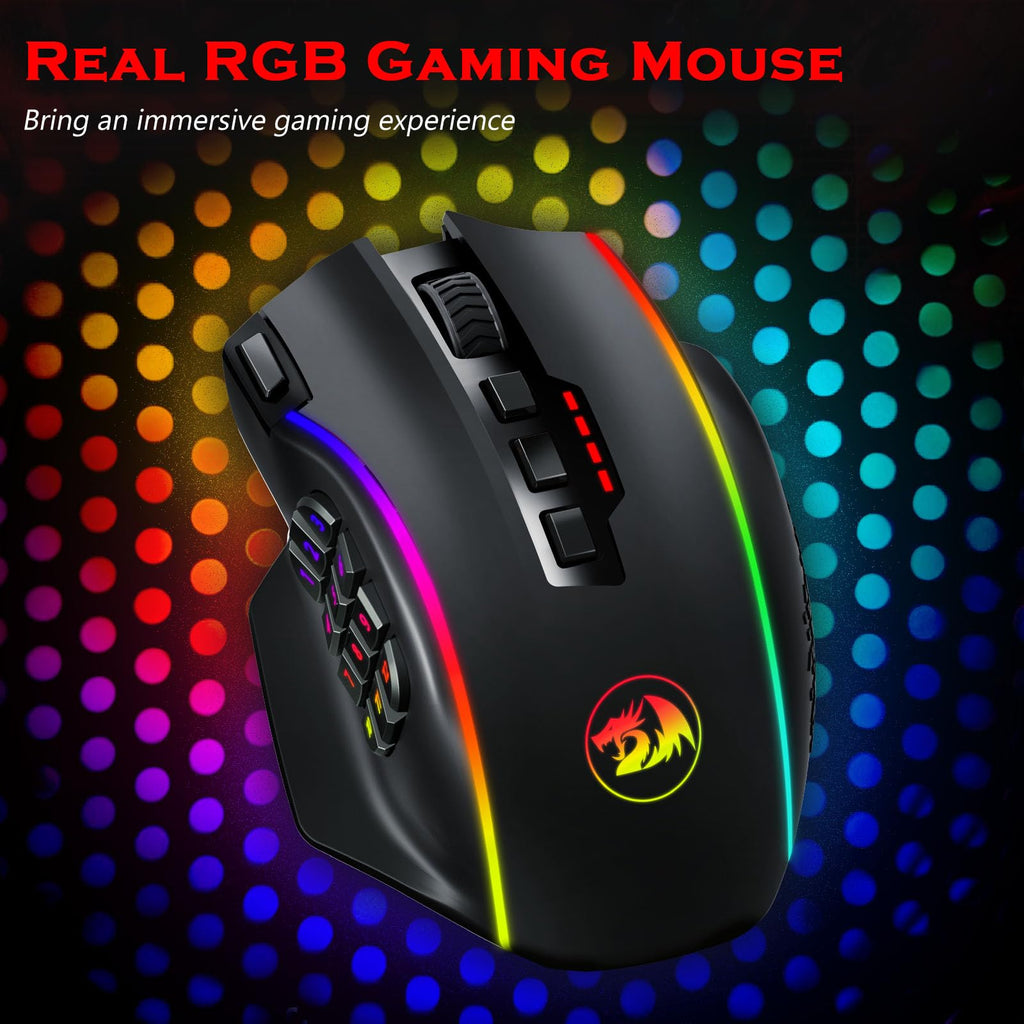 Redragon Gaming Mouse, MMO Mouse Gaming UP 12400 DPI, 19 Macro Programmable Buttons, RGB Mouse with 12 Side Buttons, 8 * 2.4g Weight Tuning for PC Laptop MOBA FPS, M901K, Black - Flex Gamingproduct_type