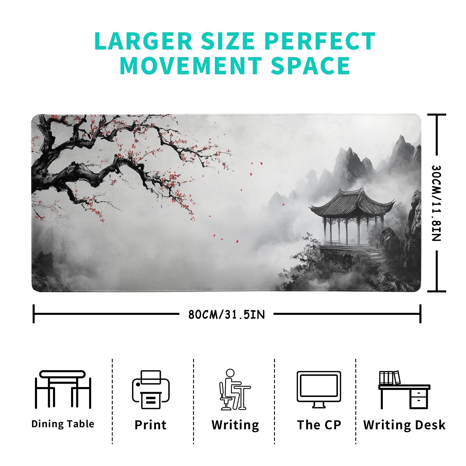 White Ukiyo-e Style Sports Car Large Gaming Mouse Pad Desktop Mat 31.5x11.8 Inch - Non-Slip Rubber Base - for Gamers - Perfect for Gamers & PC Enthusiasts - Flex Gamingproduct_type