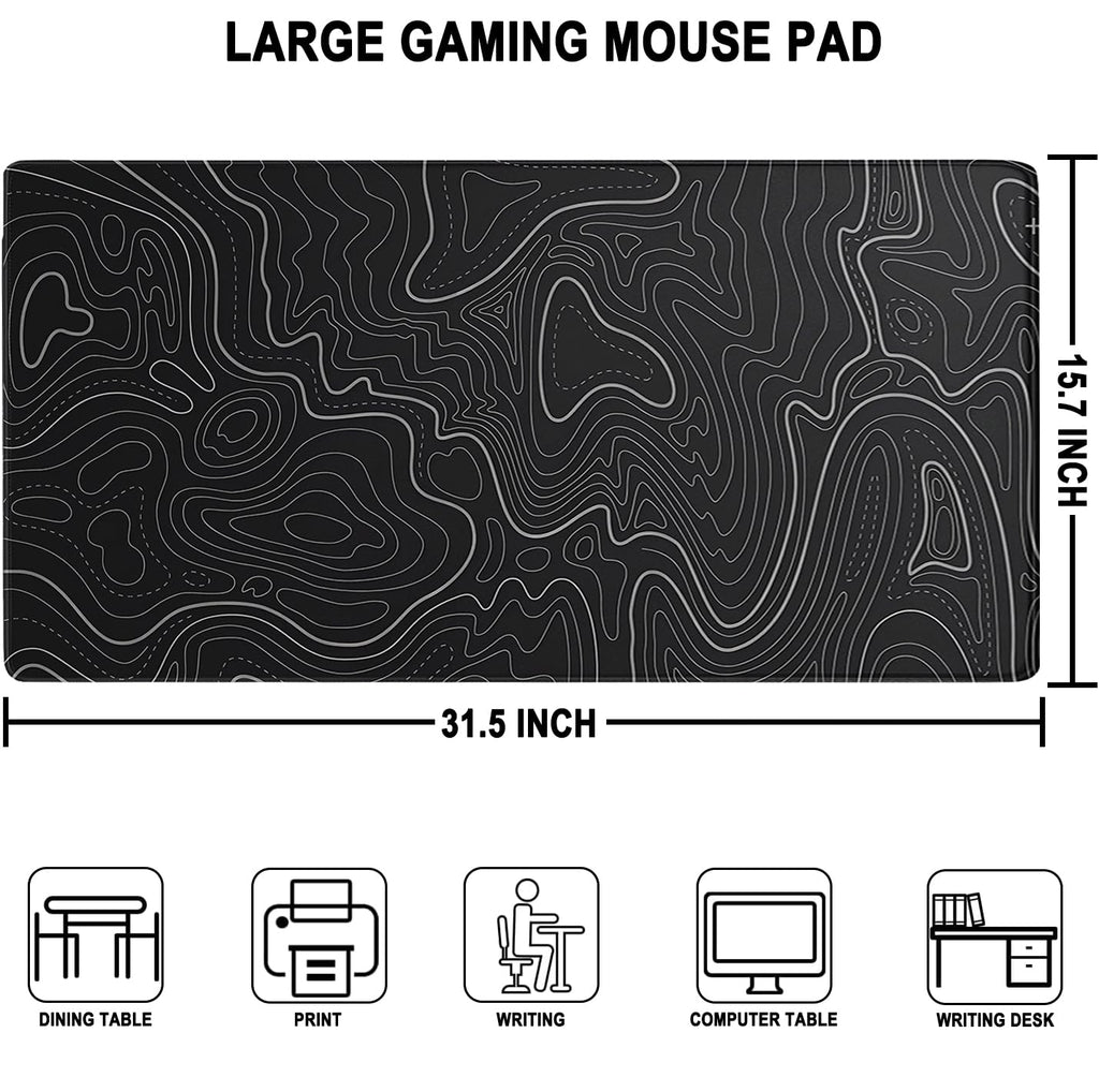 Large Gaming Mouse Pad, Waterproof Extra Large Mousepad with Stitched Edges, 31.5" x 15.7" Non-Slip Rubber Base Office Big Long Keyboard Pad for Office Gamer Home XXL, Black - Flex Gamingproduct_type