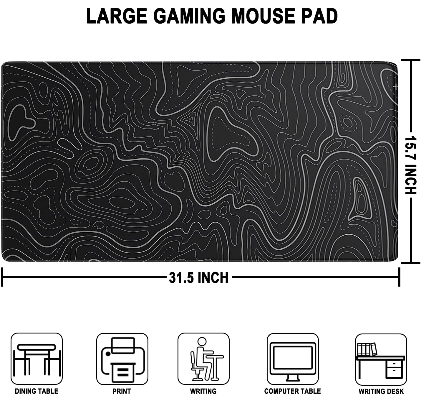 Large Gaming Mouse Pad, Waterproof Extra Large Mousepad with Stitched Edges, 31.5" x 15.7" Non-Slip Rubber Base Office Big Long Keyboard Pad for Office Gamer Home XXL, Black - Flex Gamingproduct_type