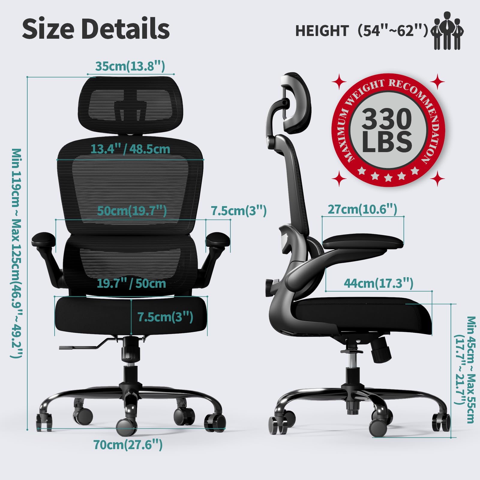 TRALT Office Chair Ergonomic Desk Chair, 330 LBS Home Mesh Office Desk Chairs with Wheels, Comfortable Gaming Chairs (1, Black) - Flex Gamingproduct_type