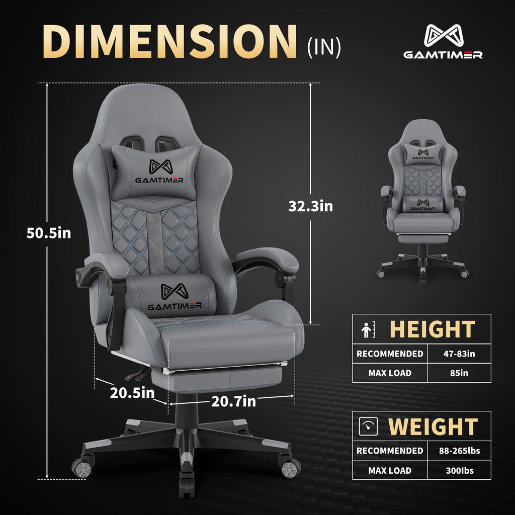 Gamtimer Gaming Chair, 400 LB Weight Capacity,with Pocket Spring Cushion | Ergonomic Backrest Office Chair,Leather, with Headrest and Lumbar Support, Footrest, Suitable for Adults(Blue) - Flex Gamingproduct_type