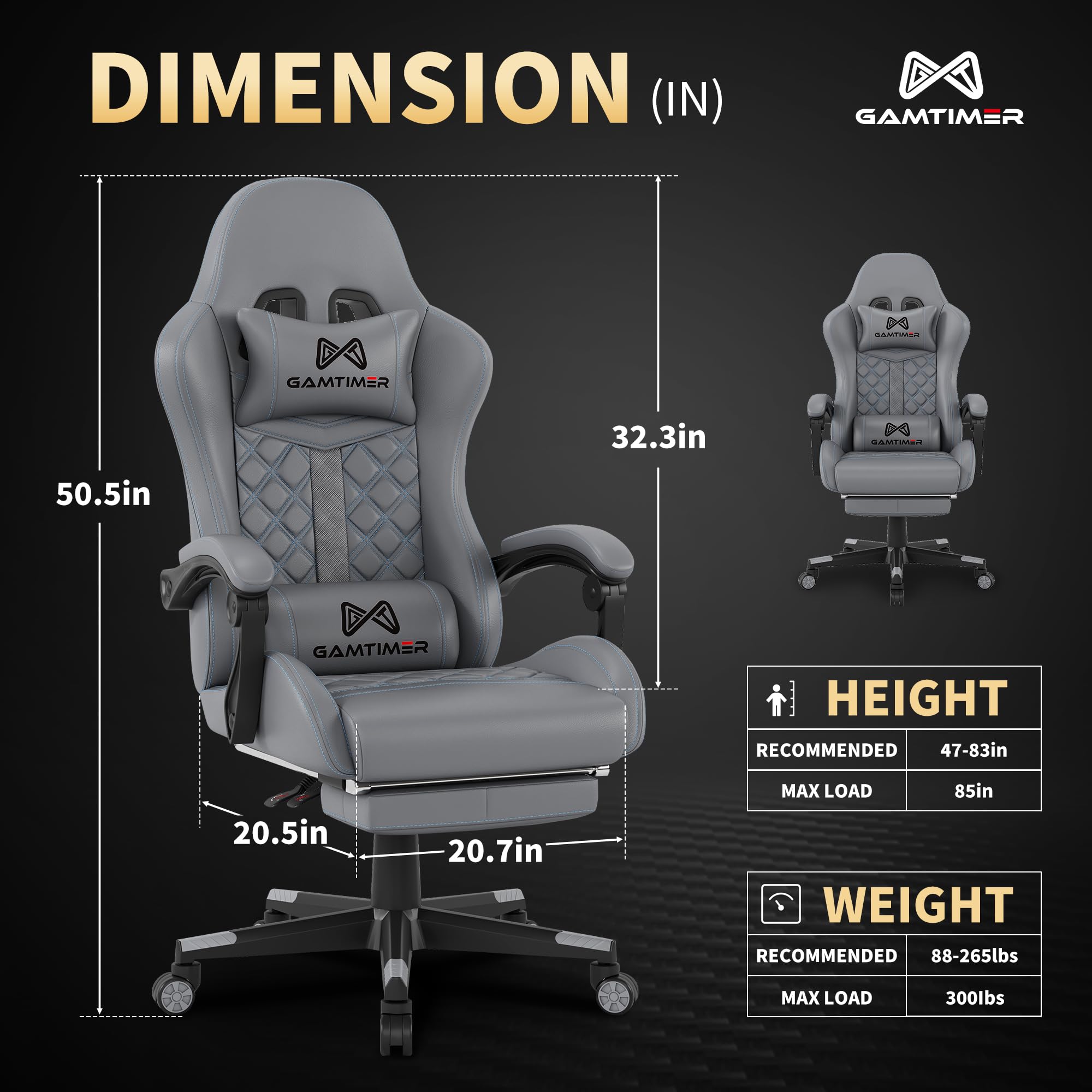 Gamtimer Gaming Chair, 400 LB Weight Capacity,with Pocket Spring Cushion | Ergonomic Backrest Office Chair,Leather, with Headrest and Lumbar Support, Footrest, Suitable for Adults(Blue) - Flex Gamingproduct_type