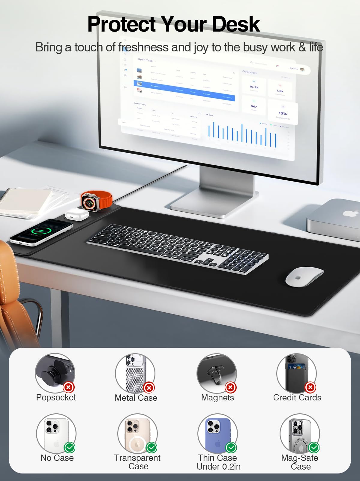 XXL Mouse Pad with Phone Holder - Black, RGB Desk Mat with 15W Fast Charging, LED Gaming Mousepad with 11 Light Colors, Waterproof Non-Slip Pad for Office & Home (Wave) - Flex Gamingproduct_type