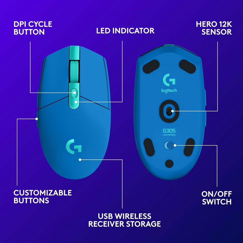Logitech G305 Lightspeed Wireless Gaming Mouse, Hero Sensor, 12,000 DPI, Lightweight, 6 Programmable Buttons, 250h Battery, On-Board Memory, Compatible with PC, Mac - Black - Flex Gamingproduct_type