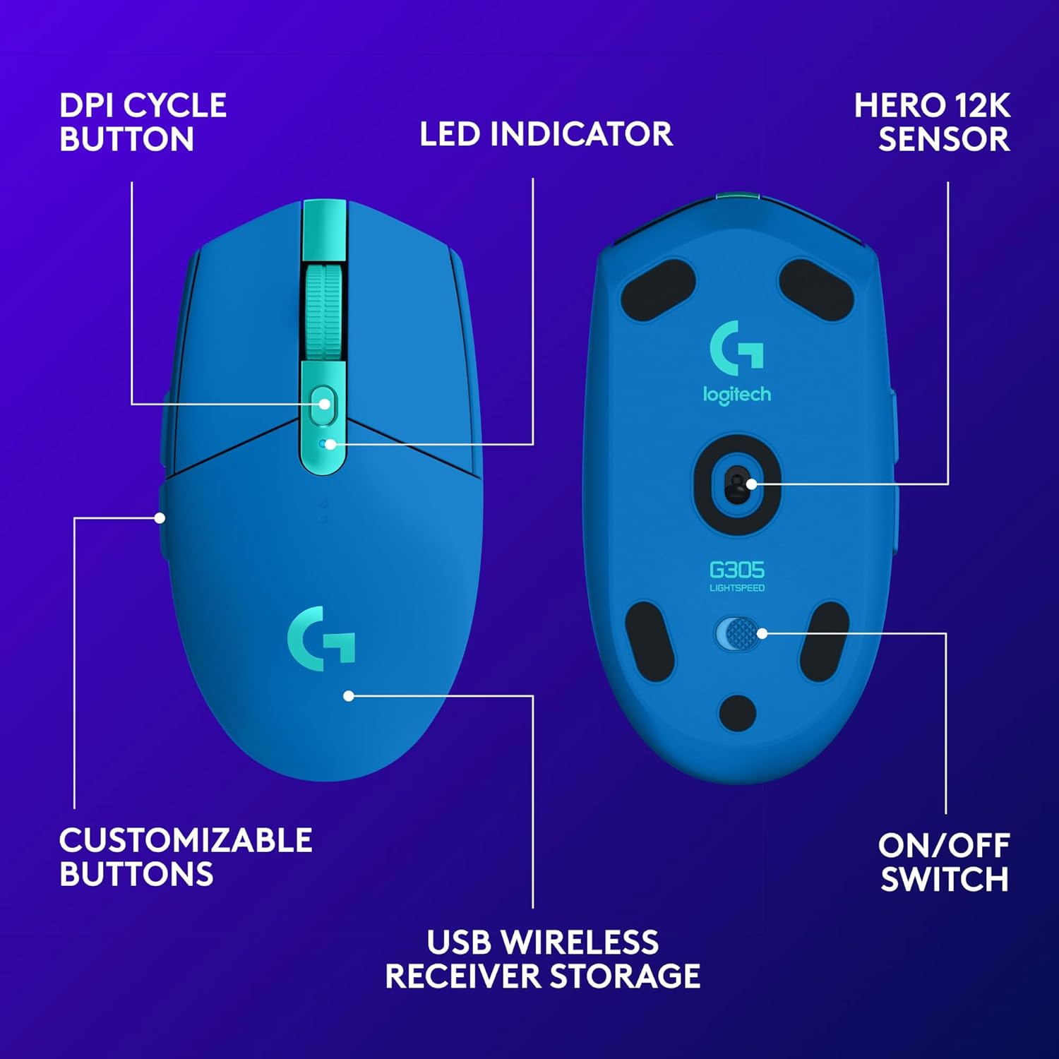 Logitech G305 Lightspeed Wireless Gaming Mouse, Hero Sensor, 12,000 DPI, Lightweight, 6 Programmable Buttons, 250h Battery, On-Board Memory, Compatible with PC, Mac - Black - Flex Gamingproduct_type