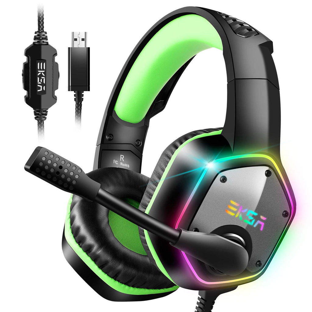 EKSA E1000 USB Gaming Headset for PC, Computer Headphones with Microphone/Mic Noise Cancelling, 7.1 Surround Sound, RGB Light - Wired Headphones for PS4, PS5 Console, Laptop, Call Center - Flex Gamingproduct_type