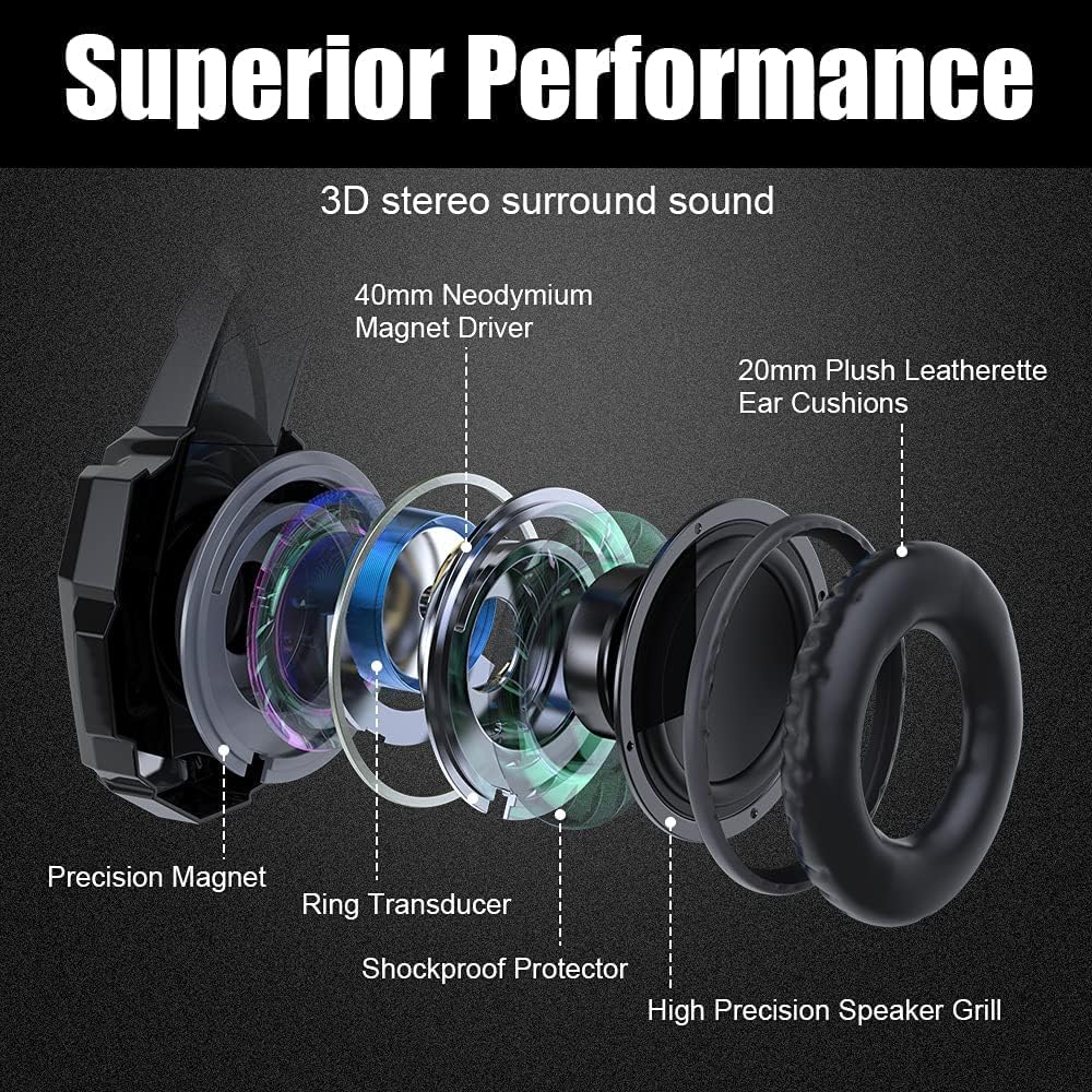 BENGOO G9000 Stereo Gaming Headset for PS4 PC Xbox One PS5 Controller, Noise Cancelling Over Ear Headphones with Mic, LED Light, 7.1 Surround Sound, Soft Memory Earmuffs for Nintendo Xbox Series X|S - Flex Gamingproduct_type