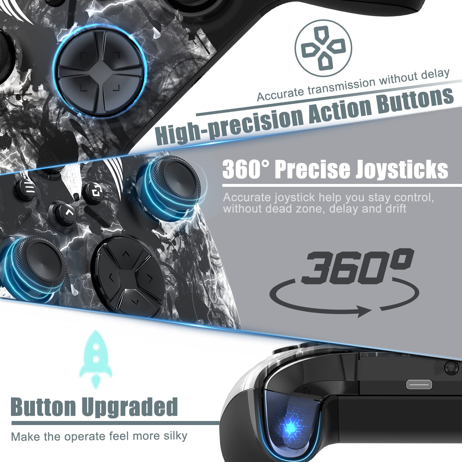 Gamrombo Wireless Gaming Controller Replacement for Xbox One, Xbox Series X|S, Xbox One S|X Controller with Hall Triggers, Hall Joysticks, Adjust RGB Light, Marco, Turbo, Audio Jack - Flex Gamingproduct_type