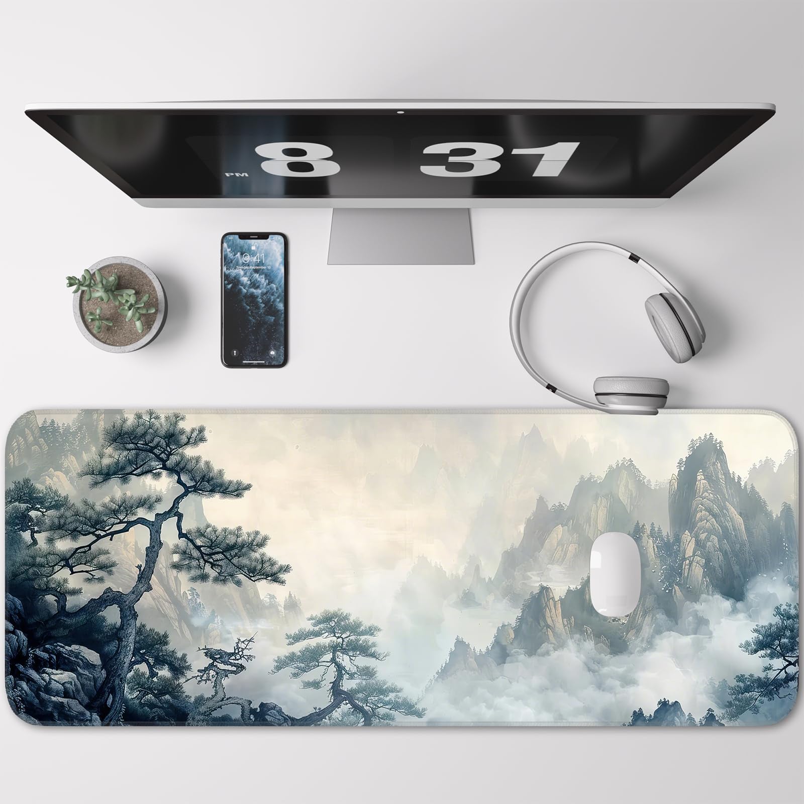 Japanese Dark Red Moon Gaming Mouse Pad, Extended Mouse Pad with Non-Slip Base, Full Keyboard Pad with Stitched Edges, Large Desk Pad for Gaming, Office, Home 31.5 x 11.8 Inch - Flex Gamingproduct_type