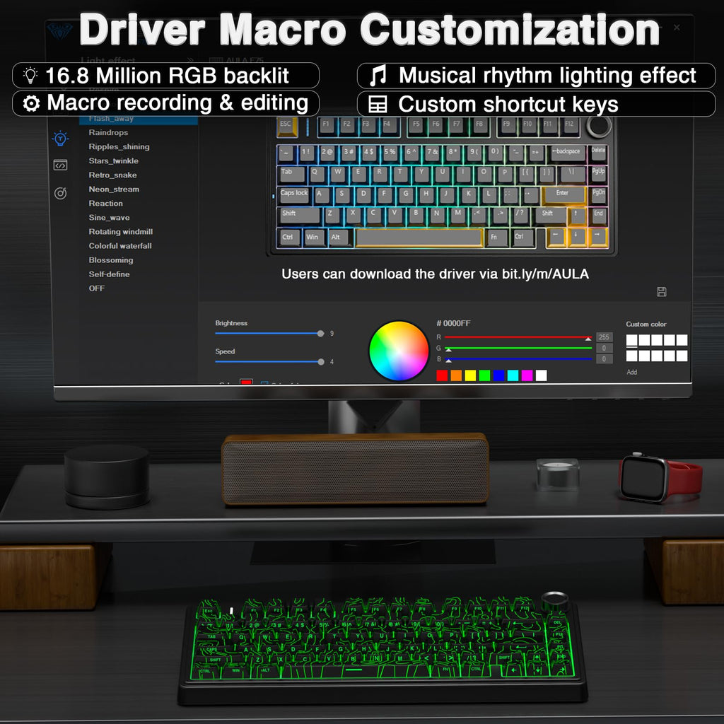 AULA F75 Pro Wireless Mechanical Keyboard,75% Hot Swappable Custom Keyboard with Knob,RGB Backlit,Pre-lubed Reaper Switches,Side Printed PBT Keycaps,2.4GHz/USB-C/BT5.0 Mechanical Gaming Keyboards - Flex Gamingproduct_type