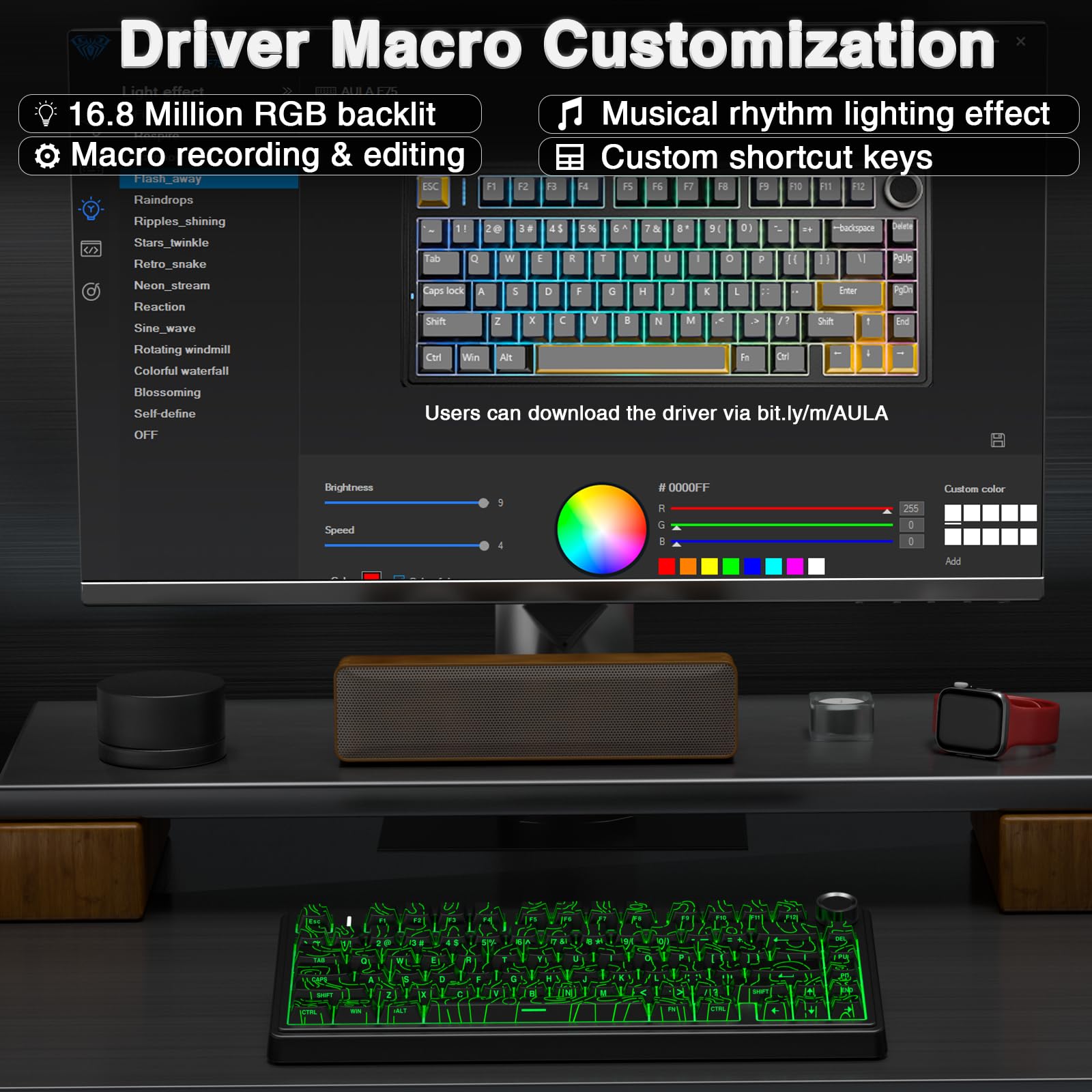AULA F75 Pro Wireless Mechanical Keyboard,75% Hot Swappable Custom Keyboard with Knob,RGB Backlit,Pre-lubed Reaper Switches,Side Printed PBT Keycaps,2.4GHz/USB-C/BT5.0 Mechanical Gaming Keyboards - Flex Gamingproduct_type