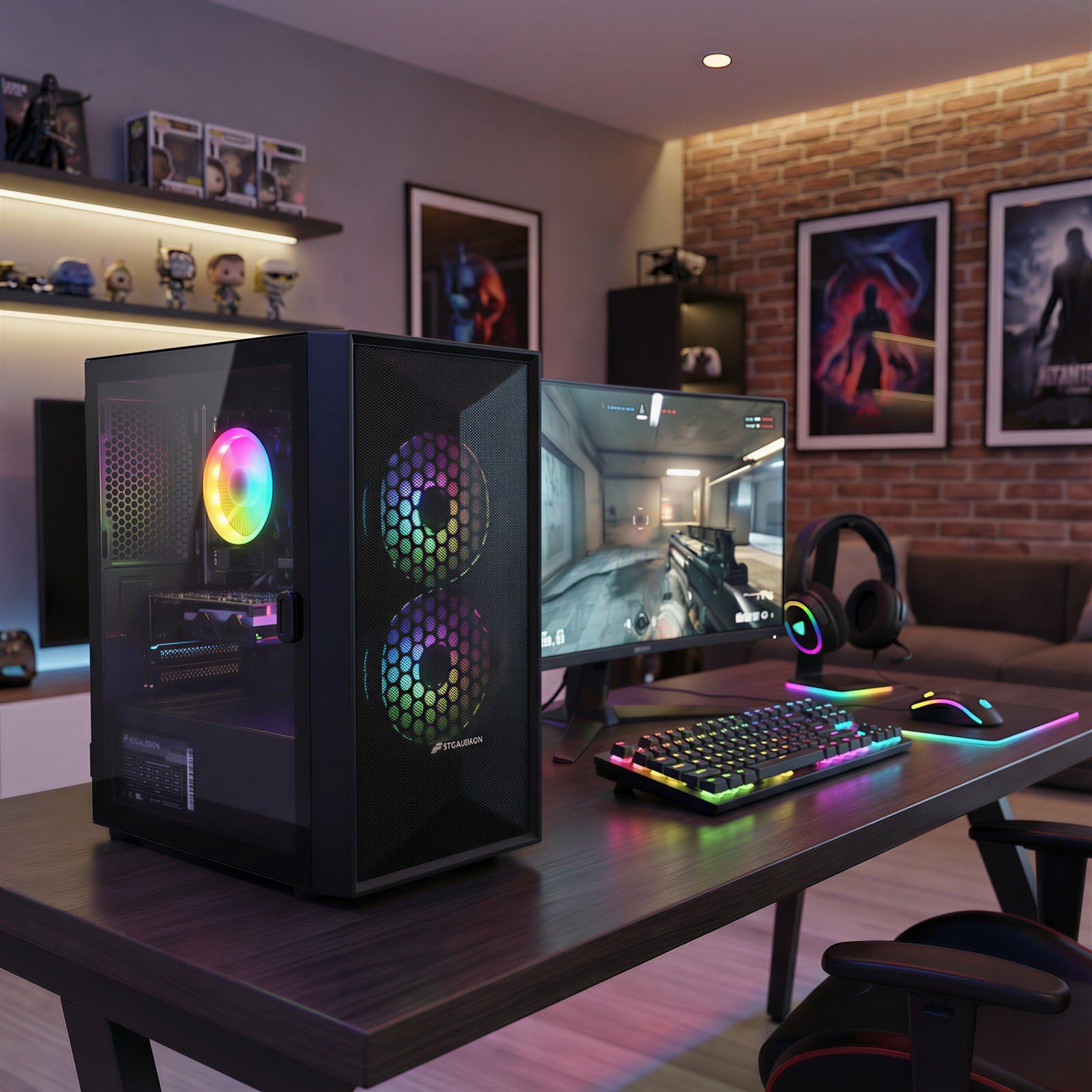 STGAubron Prebuilt Gaming PC Desktop, Radeon RX 560 4G, Intel Core i5 up to 3.6GHz, 16G RAM, 512G SSD, WiFi 6, BT 5.0, RGB Fan x2, Windows 11 Home - Flex Gamingproduct_type