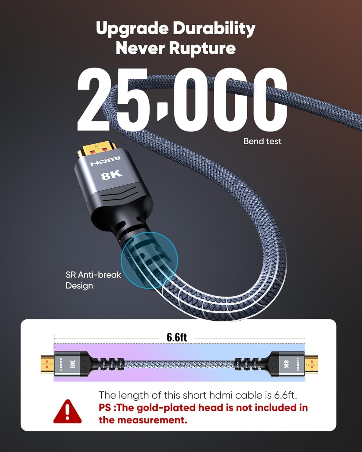 Highwings 8K 10K 4K HDMI Cable 48Gbps 6.6FT/2M, Certified Ultra High Speed 2.1 HDMI Cable Braided Cord-4K@120Hz 8K@60Hz, DTS:X, HDCP 2.2 & 2.3, HDR 10 Compatible with DVD Player/PS5/HDTV/Blu-ray - Flex Gamingproduct_type