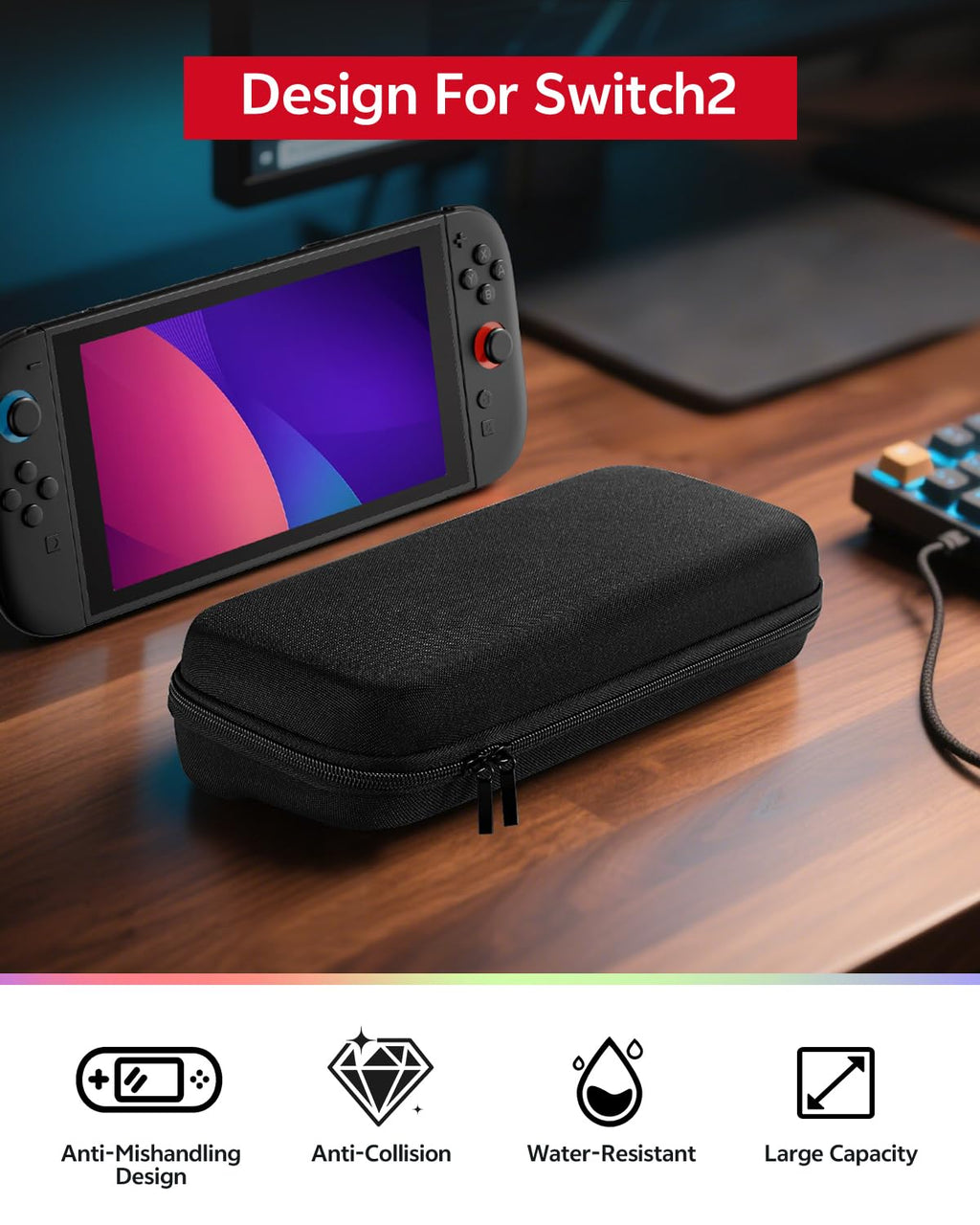 Pro Controllers Accessories Bundle for Nintendo Switch 2 18-in-1: Carrying Case, Screen Protector, Thumb Grip for Joycon, Dockable Console Protective Cover Shell, Steering Wheel, 2025 Switch2 Game Kit - Flex Gamingproduct_type