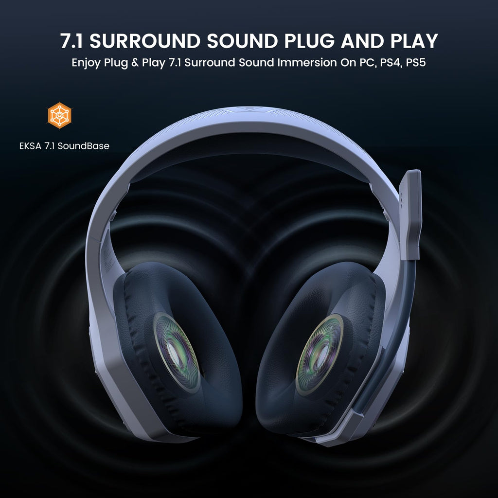 EKSA E1000 USB Gaming Headset for PC, Computer Headphones with Microphone/Mic Noise Cancelling, 7.1 Surround Sound, RGB Light - Wired Headphones for PS4, PS5 Console, Laptop, Call Center - Flex Gamingproduct_type