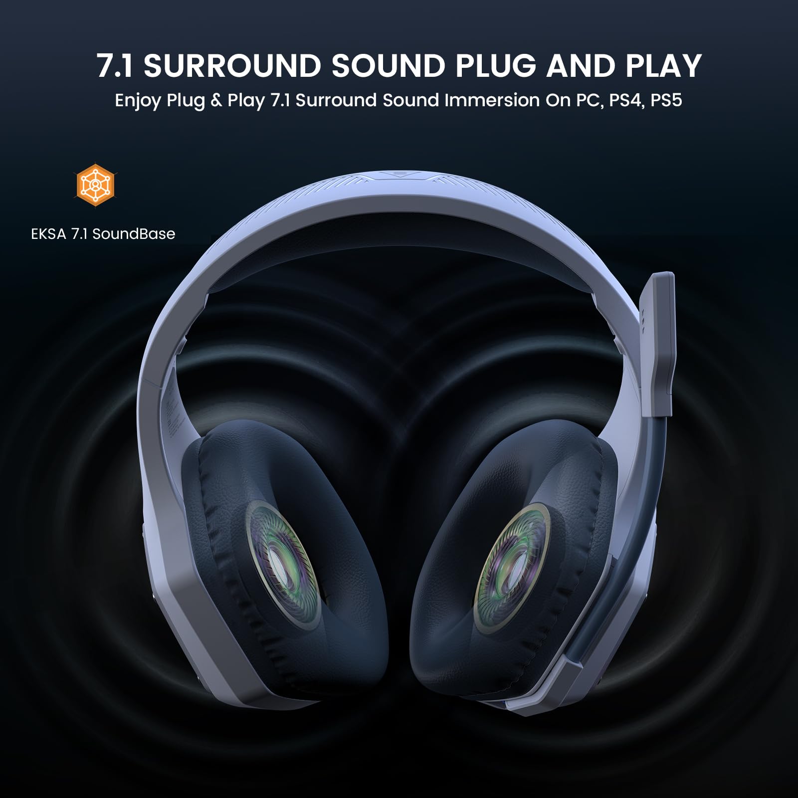 EKSA E1000 USB Gaming Headset for PC, Computer Headphones with Microphone/Mic Noise Cancelling, 7.1 Surround Sound, RGB Light - Wired Headphones for PS4, PS5 Console, Laptop, Call Center - Flex Gamingproduct_type