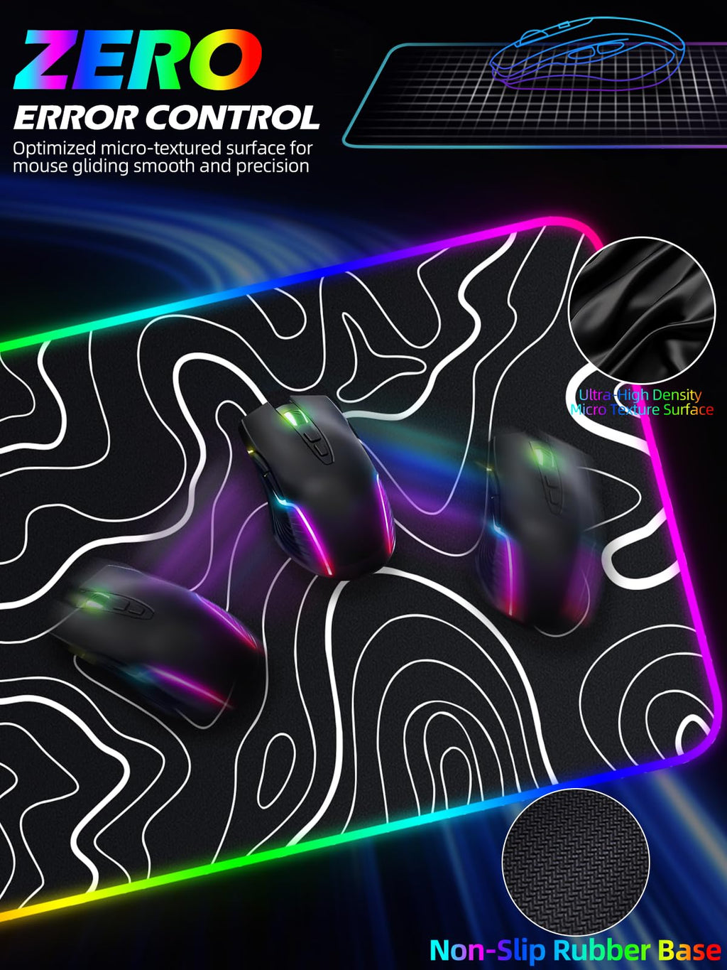 XXL Mouse Pad with Phone Holder - Black, RGB Desk Mat with 15W Fast Charging, LED Gaming Mousepad with 11 Light Colors, Waterproof Non-Slip Pad for Office & Home (Wave) - Flex Gamingproduct_type