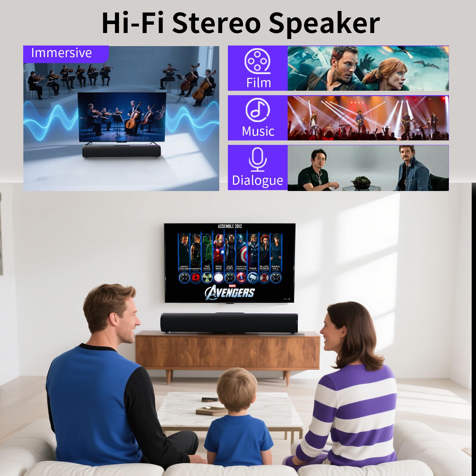 100W Sound Bar for Smart TV, 2.2 ch Soundbar with Bluetooth 5.3/ARC/Opt/AUX Connect, Surround Sound System for TV with 4 Speakers, Home Audio Surround Sound System for TV PC Projector - Flex Gamingproduct_type