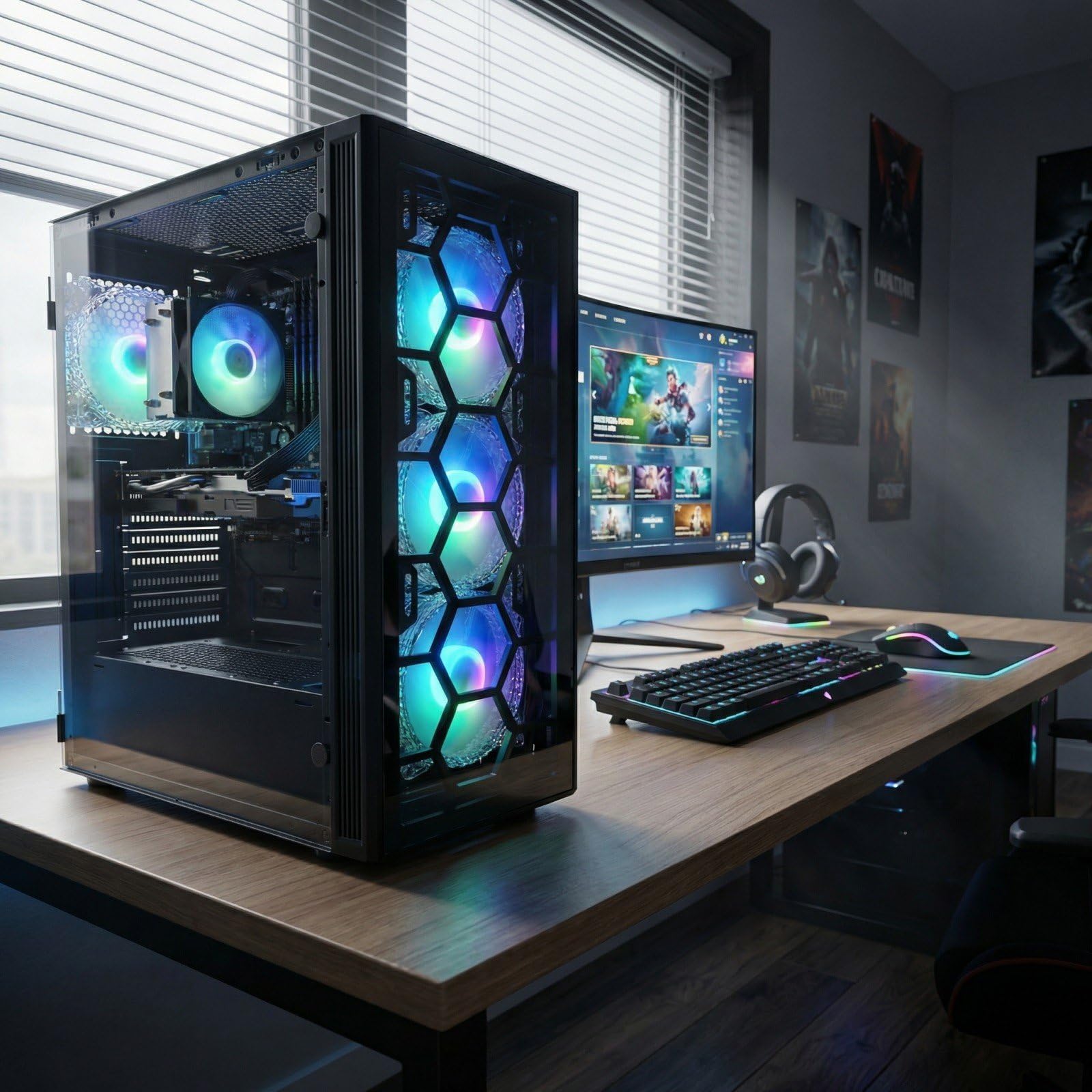 STGAubron Gaming PC Desktop Computer, Intel Core i7 up to 3.9GHz, Radeon RX 580 8G, 16G RAM, 512G SSD, WiFi 6, BT 5.0, RGB Fan x4, Windows 11 Home - Flex Gamingproduct_type