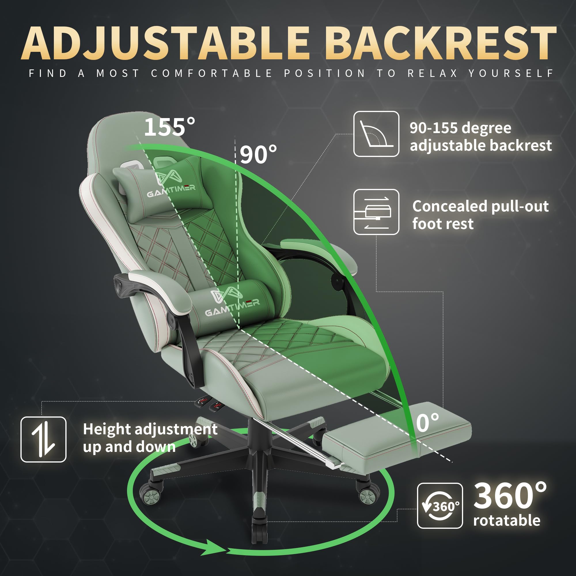 Gamtimer Gaming Chair, 400 LB Weight Capacity,with Pocket Spring Cushion | Ergonomic Backrest Office Chair,Leather, with Headrest and Lumbar Support, Footrest, Suitable for Adults(Blue) - Flex Gamingproduct_type