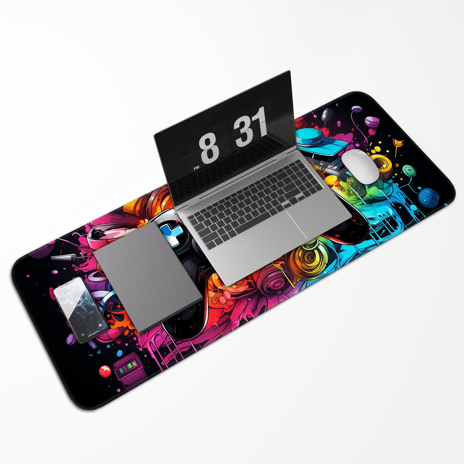 Japanese Dark Red Moon Gaming Mouse Pad, Extended Mouse Pad with Non-Slip Base, Full Keyboard Pad with Stitched Edges, Large Desk Pad for Gaming, Office, Home 31.5 x 11.8 Inch - Flex Gamingproduct_type