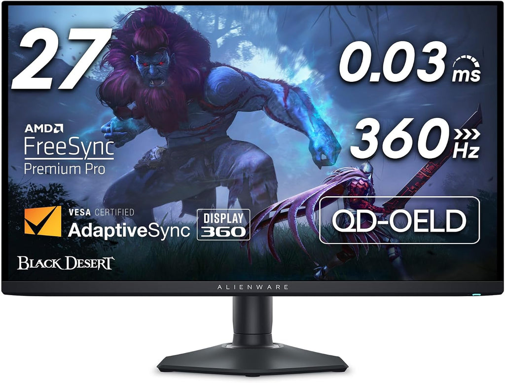 Alienware AW2725DF 27" QD OLED Gaming Monitor, 2560 X 1440, 360Hz, 0.03ms, AMD FreeSync Premium Pro, DCI-P3 99.3%, Height Adjustable