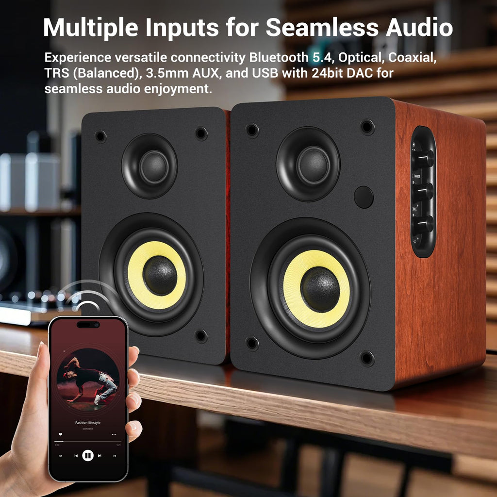 Sanyun SW208 3" Active Bluetooth 5.0 Bookshelf Speakers – 60W Carbon Fiber Speaker Unit - Built-in 24bit DAC - Dynamic 3D Surround Sound – 2.0 Computer PC Monitor Gaming Speakers (Pair, Black) - Flex Gamingproduct_type