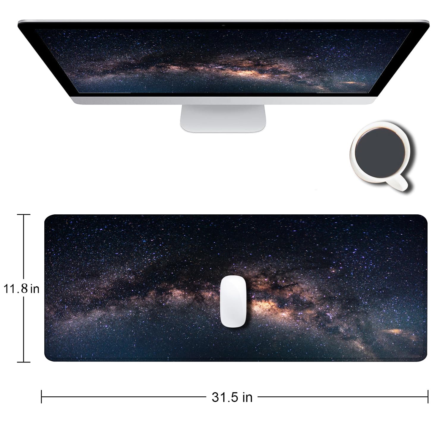 Gaming Mouse Pad, Large Non-Slip Rubber Base Mousepad, Keyboard Mouse Mat, Desk Pad with Stitched Edges, 31.5x11.8inch, Dazzling Galaxy - Flex Gamingproduct_type