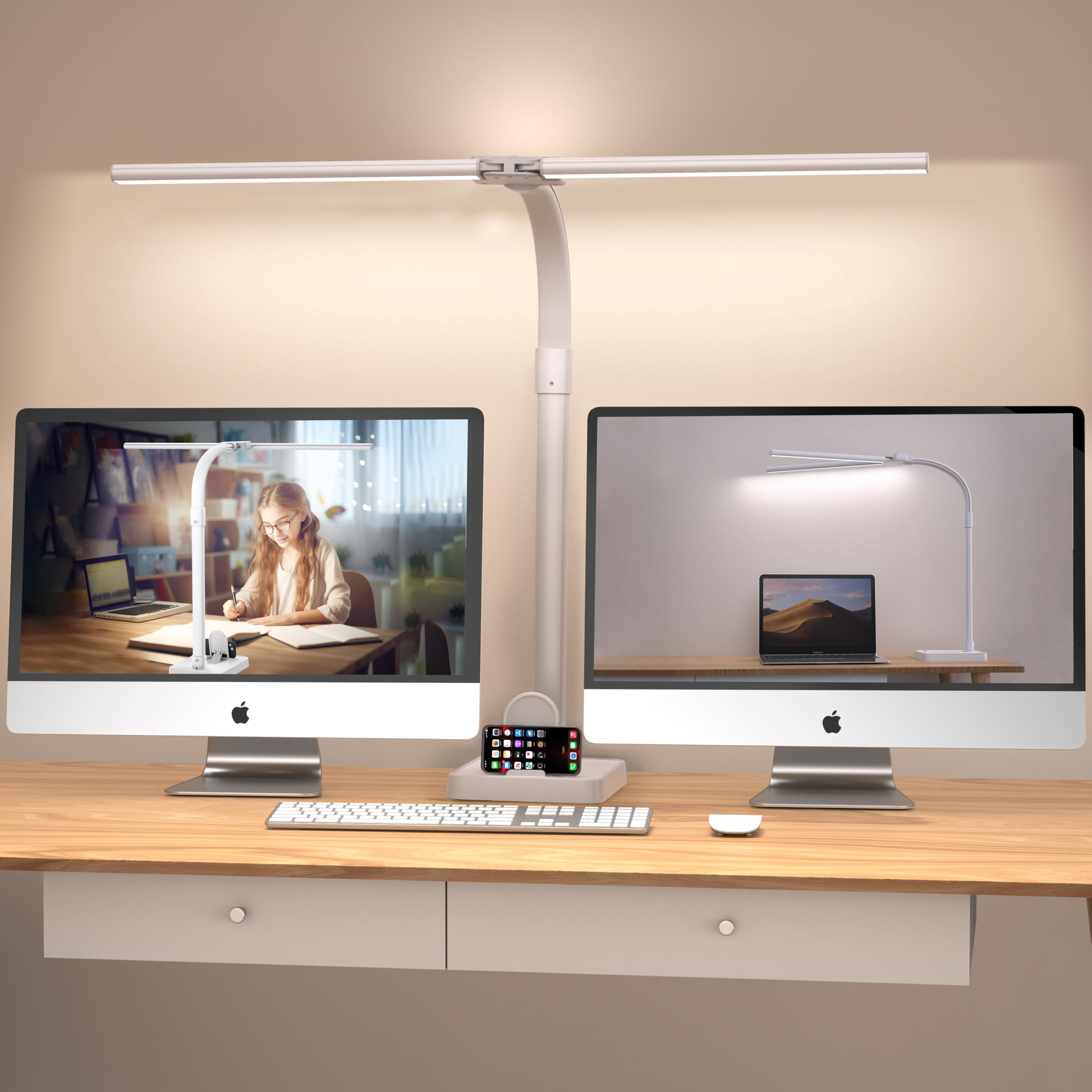Double Head LED Desk Lamp, Architect Desk Lamps for Home Office, 24W Brightest Workbench Office Lighting-5 Color Modes and 5 Dimmable Eye Protection Modern Desk Lamp for Monitor Reading - Flex Gamingproduct_type