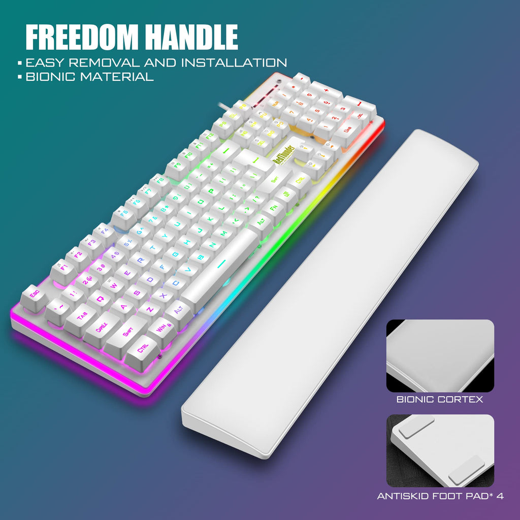 RedThunder K10 Wired Gaming Keyboard and Mouse and Wrist Rest Combo, RGB Backlit, Mechanical Feel Anti-ghosting Keyboard + 7D 7200 DPI Mice+Soft Leather Wrist Rest 3 in 1 PC Gamer Accessories(Black) - Flex Gamingproduct_type