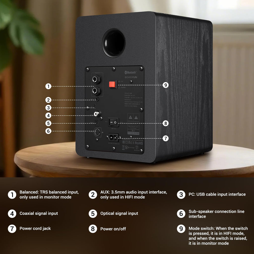 Sanyun SW208 3" Active Bluetooth 5.0 Bookshelf Speakers – 60W Carbon Fiber Speaker Unit - Built-in 24bit DAC - Dynamic 3D Surround Sound – 2.0 Computer PC Monitor Gaming Speakers (Pair, Black) - Flex Gamingproduct_type
