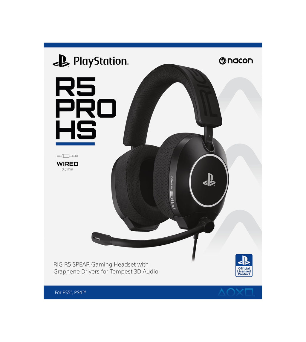 RIG R5 Spear PRO HS Wired Gaming Headset Officially Licensed for PlayStation, PS5, PS4, PC - 40mm Graphene Drivers, Tempest 3D Audio, Flip-to-Mute Mic, Memory Foam Cushions, 3.5mm -Black - Flex Gamingproduct_type