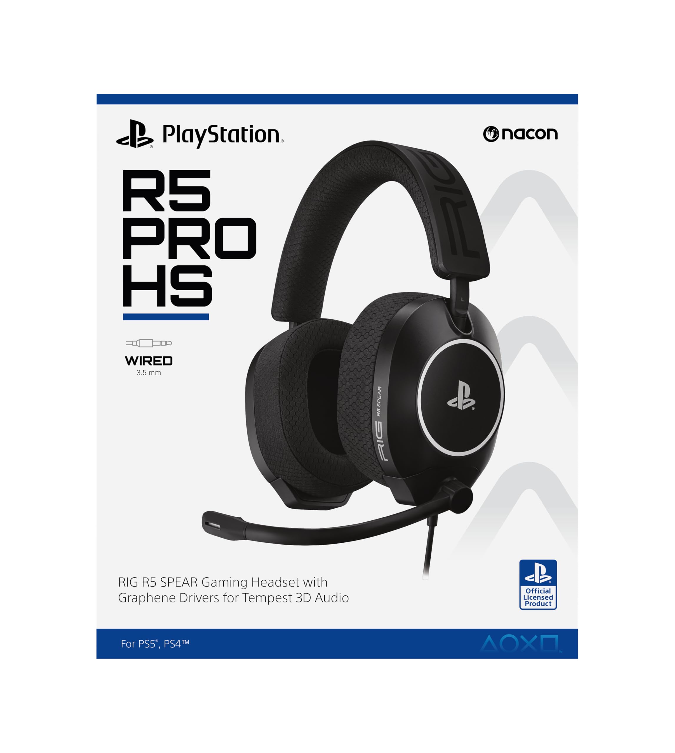 RIG R5 Spear PRO HS Wired Gaming Headset Officially Licensed for PlayStation, PS5, PS4, PC - 40mm Graphene Drivers, Tempest 3D Audio, Flip-to-Mute Mic, Memory Foam Cushions, 3.5mm -Black - Flex Gamingproduct_type