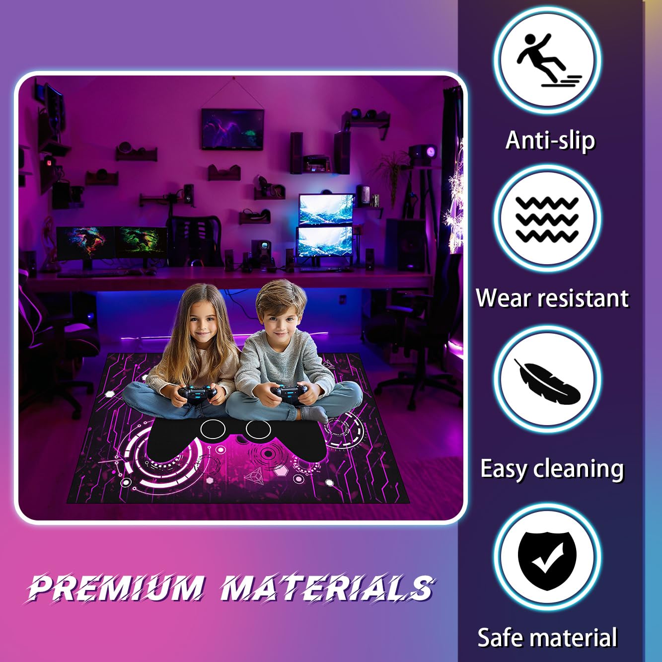 Video Game Shaped Carpet Rug - Gamepad Shaped Area Rug for Boys Bedroom Gaming Themed Area Rugs Kids Boys Gaming Room Decor, 4.5x6 Feet - Flex Gamingproduct_type