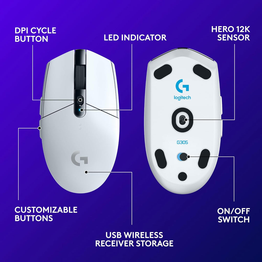 Logitech G305 Lightspeed Wireless Gaming Mouse, Hero Sensor, 12,000 DPI, Lightweight, 6 Programmable Buttons, 250h Battery, On-Board Memory, Compatible with PC, Mac - Black - Flex Gamingproduct_type