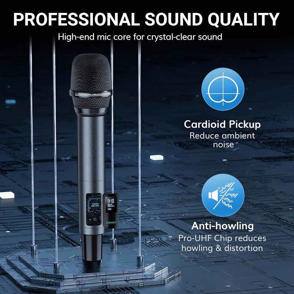 TONOR Bluetooth Wireless Microphones, Rechargeable UHF Cordless Microphone System for Home Party, Metal Dual Handheld 260ft for Home Karaoke, Church, Party,TW-790, Black - Flex Gamingproduct_type