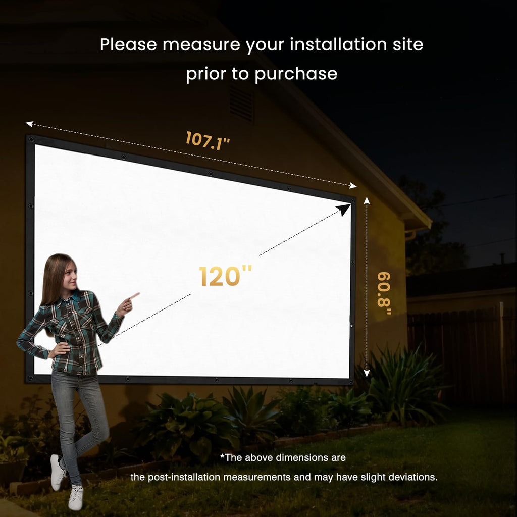 120 inch Projector Screen Upgraded- Black Backing, Straight Edges, Foldable, Washable and Wrinkle-Free - for Indoor Home Theater and Outdoor Cinema -White 16:9 by IOLIEO - Flex Gamingproduct_type