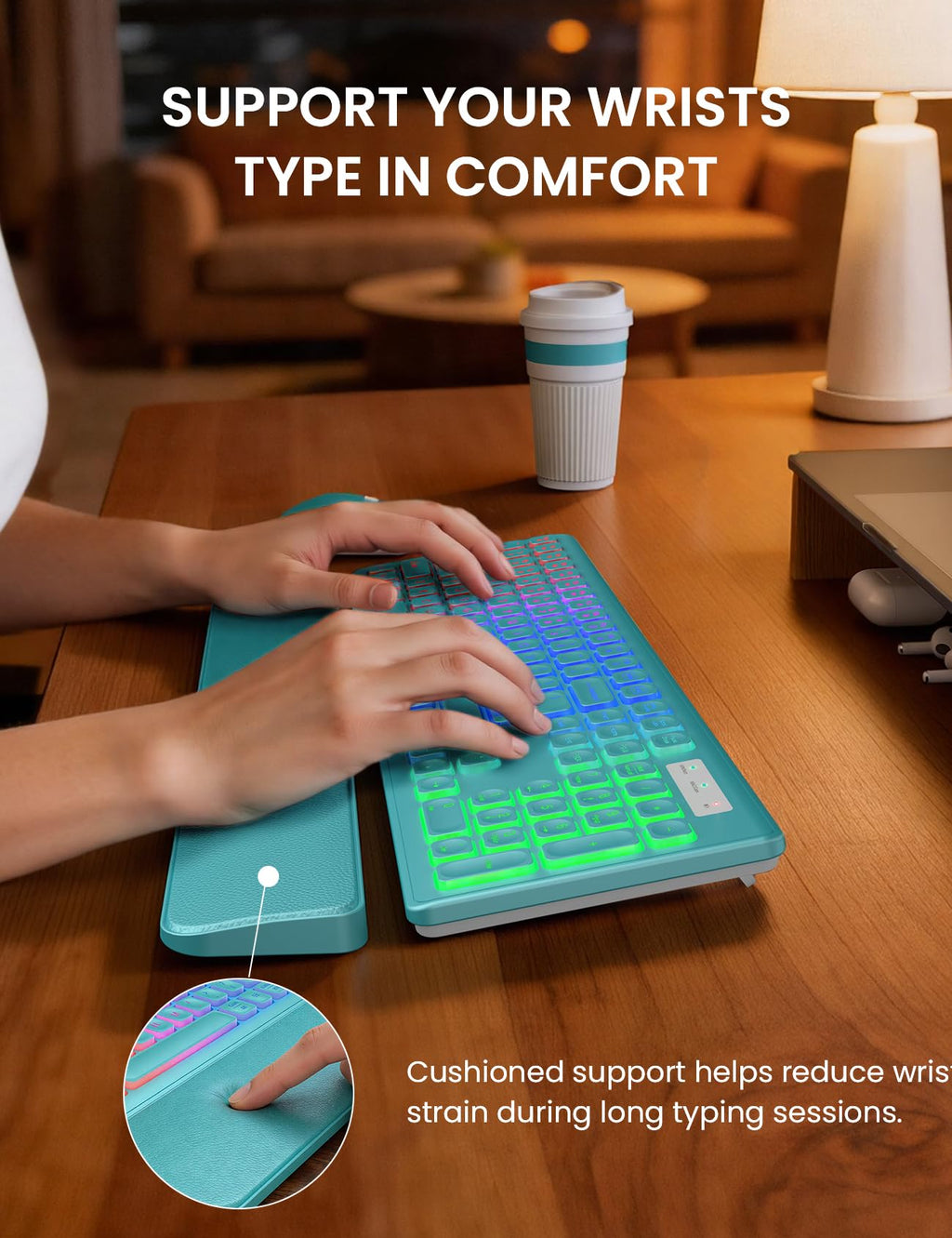Wireless Keyboard and Mouse Combo, RGB Backlit, Rechargeable & Light Up Letters, Full-Size, Soft Typing, Sleep Mode, 2.4GHz Quiet Keyboard Set for Mac, Windows, Laptop, PC, Trueque KM42Pro (Black) - Flex Gamingproduct_type
