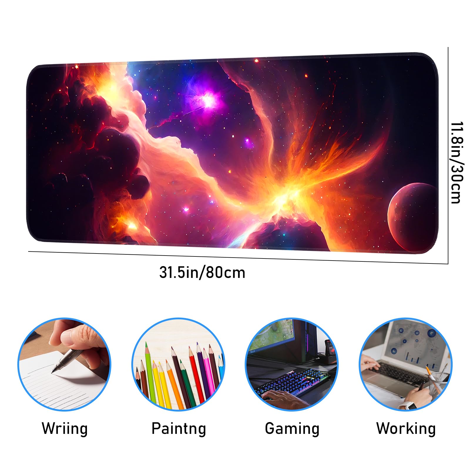 Japanese Dark Red Moon Gaming Mouse Pad, Extended Mouse Pad with Non-Slip Base, Full Keyboard Pad with Stitched Edges, Large Desk Pad for Gaming, Office, Home 31.5 x 11.8 Inch - Flex Gamingproduct_type