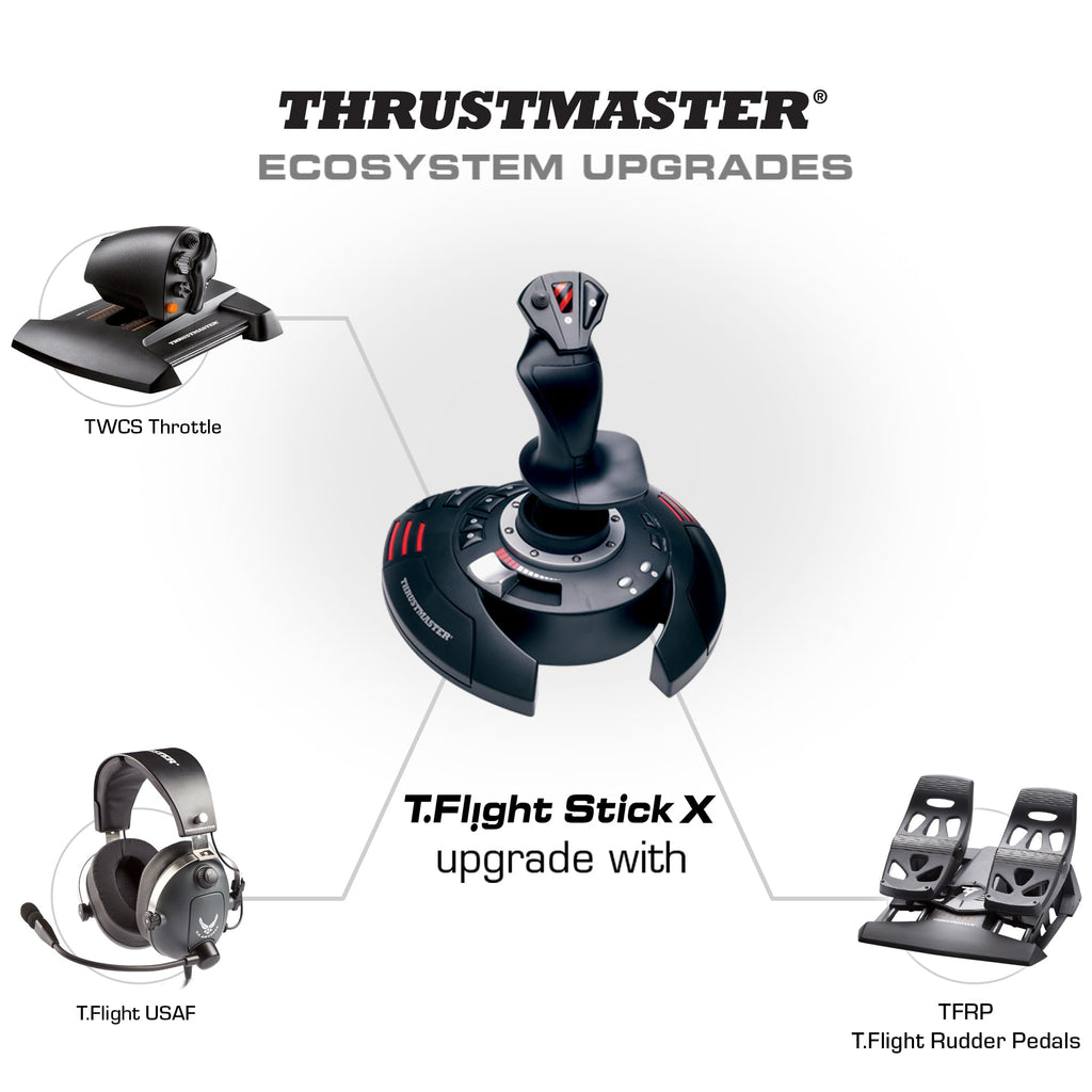 Thrustmaster T-Flight Hotas X USB Flight Sim Stick & Throttle - PC | Detachable design, adjustable resistance, 12 programmable buttons, 5 axes, dual rudder control, preset memory, ergonomic - Flex Gamingproduct_type