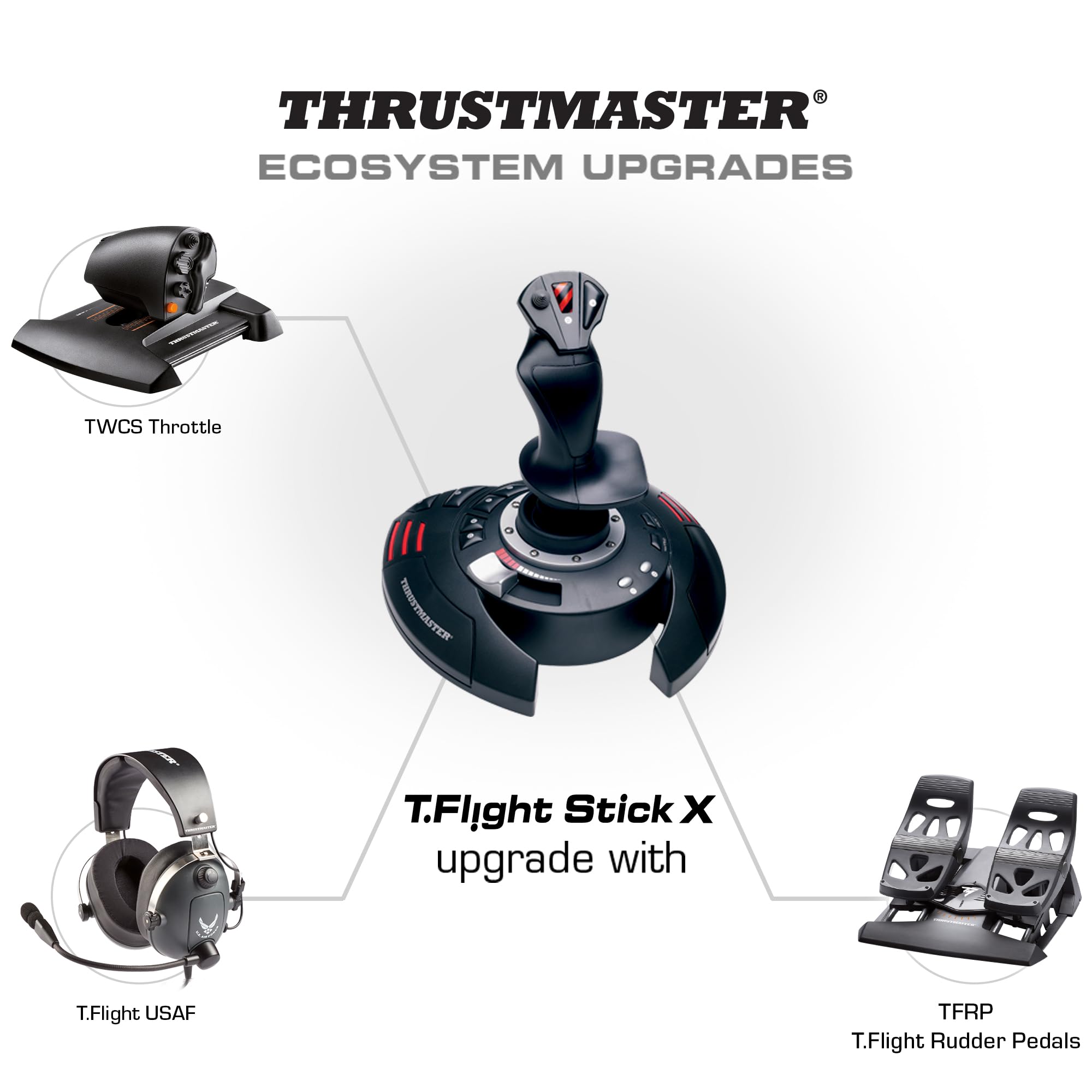 Thrustmaster T-Flight Hotas X USB Flight Sim Stick & Throttle - PC | Detachable design, adjustable resistance, 12 programmable buttons, 5 axes, dual rudder control, preset memory, ergonomic - Flex Gamingproduct_type