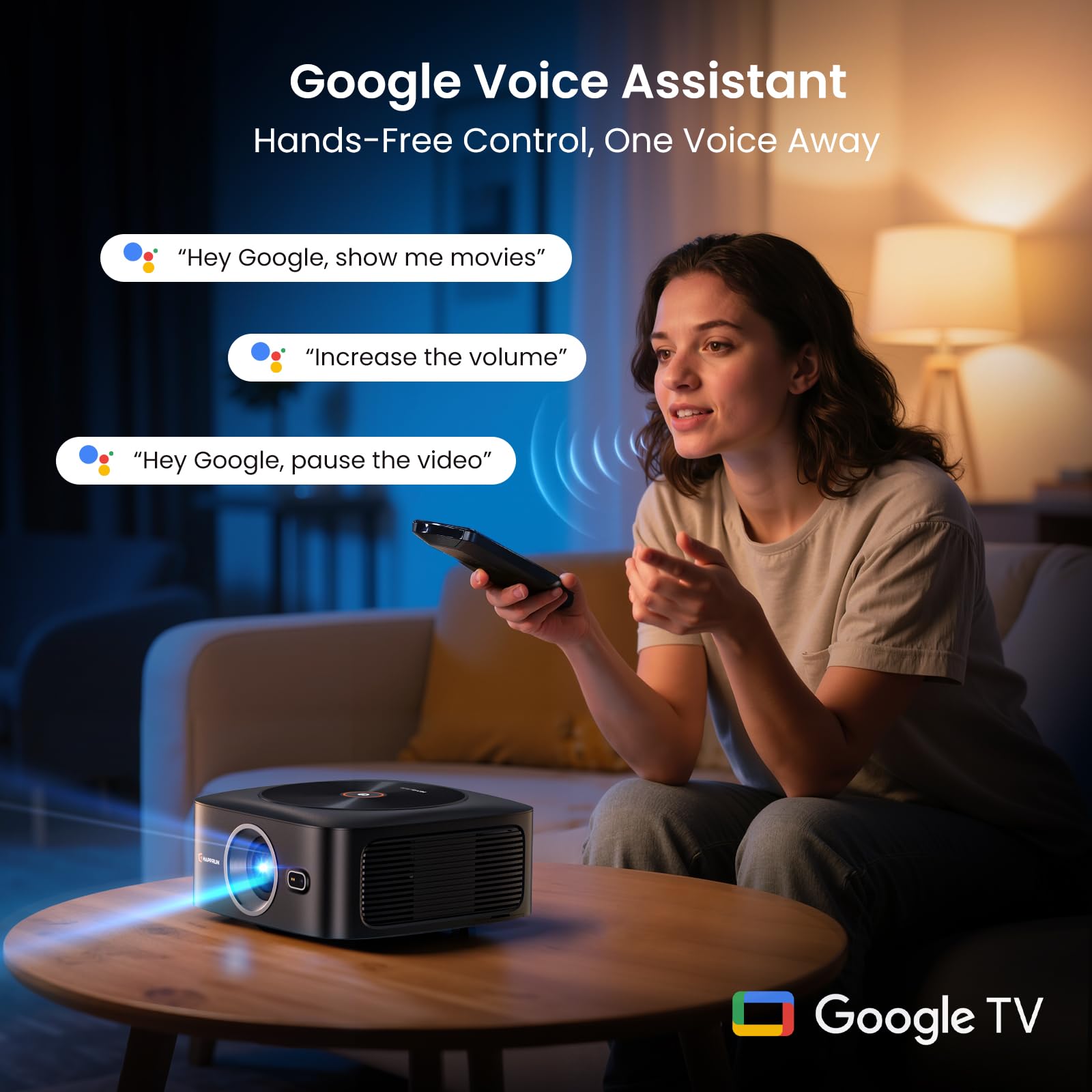 1500 ANSI Official Licensed Google TV Smart Projector, HAPPRUN 4K Full HD Home Theater with Auto Focus, Dolby Sound, Wi-Fi Bluetooth, Built-in Apps, Compatible with Phone & PC, Indoor & Outdoor Use - Flex Gamingproduct_type