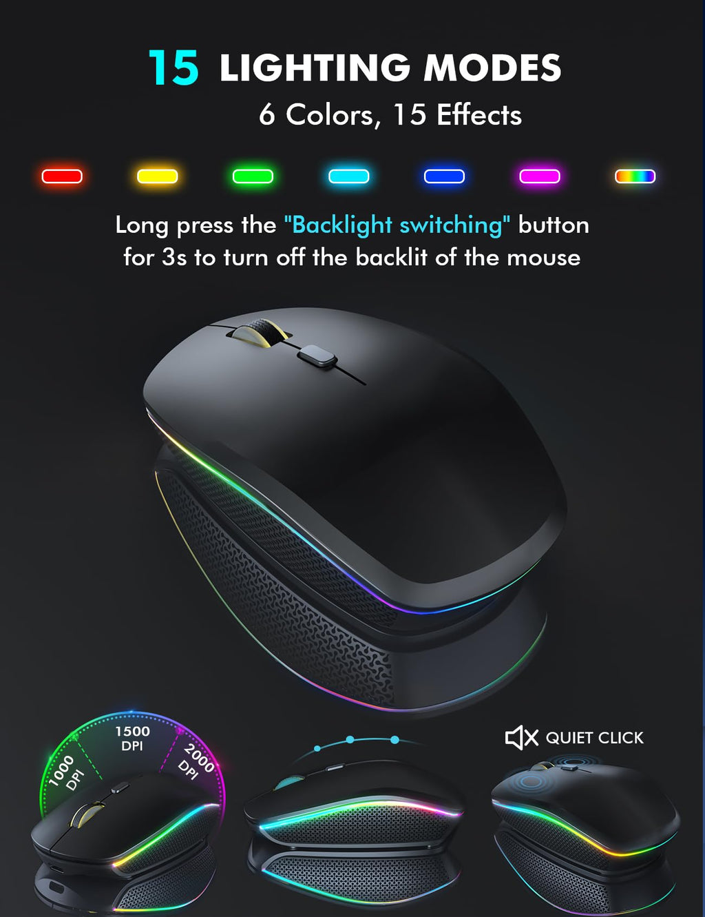 Wireless Keyboard and Mouse Combo, RGB Backlit, Rechargeable & Light Up Letters, Full-Size, Soft Typing, Sleep Mode, 2.4GHz Quiet Keyboard Set for Mac, Windows, Laptop, PC, Trueque KM42Pro (Black) - Flex Gamingproduct_type