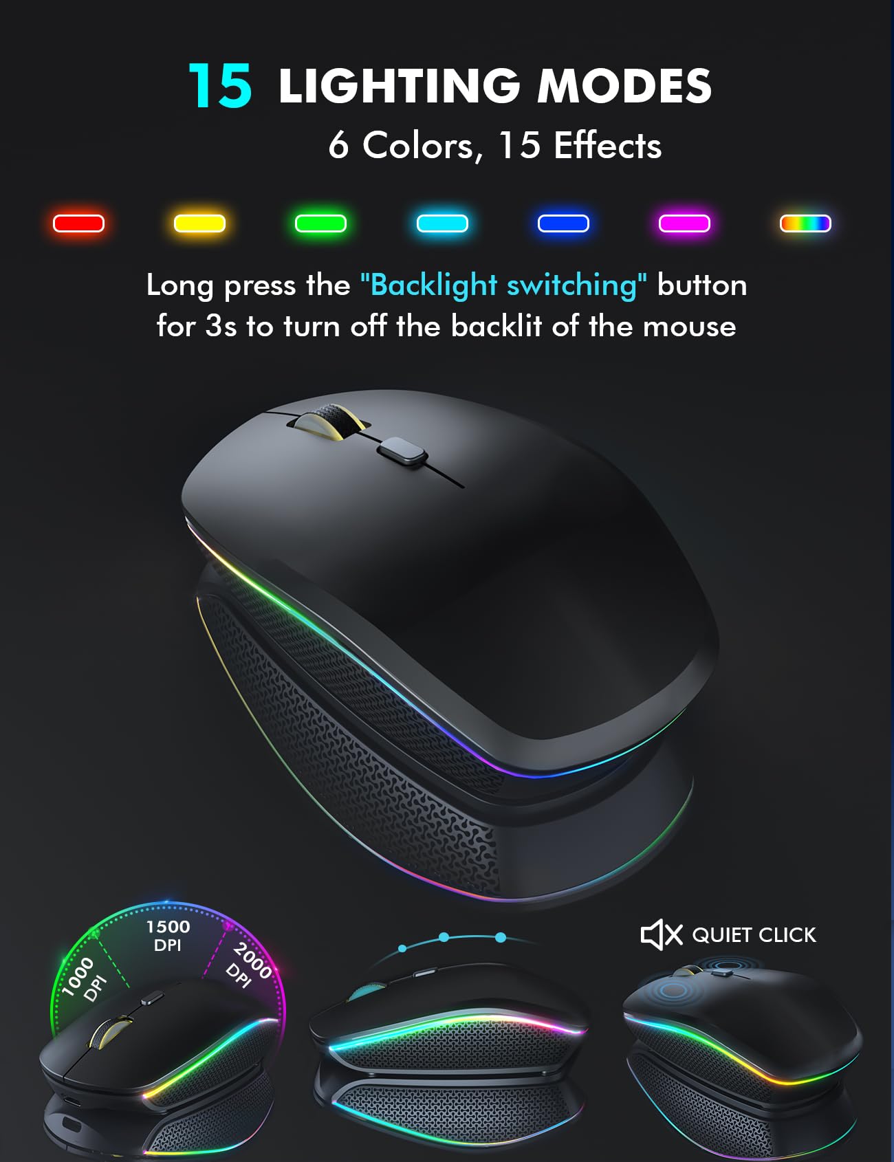 Wireless Keyboard and Mouse Combo, RGB Backlit, Rechargeable & Light Up Letters, Full-Size, Soft Typing, Sleep Mode, 2.4GHz Quiet Keyboard Set for Mac, Windows, Laptop, PC, Trueque KM42Pro (Black) - Flex Gamingproduct_type