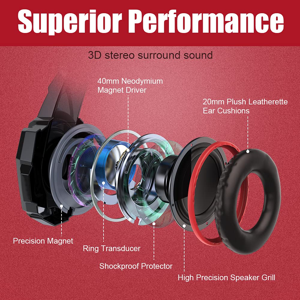 BENGOO G9000 Stereo Gaming Headset for PS4 PC Xbox One PS5 Controller, Noise Cancelling Over Ear Headphones with Mic, LED Light, 7.1 Surround Sound, Soft Memory Earmuffs for Nintendo Xbox Series X|S - Flex Gamingproduct_type